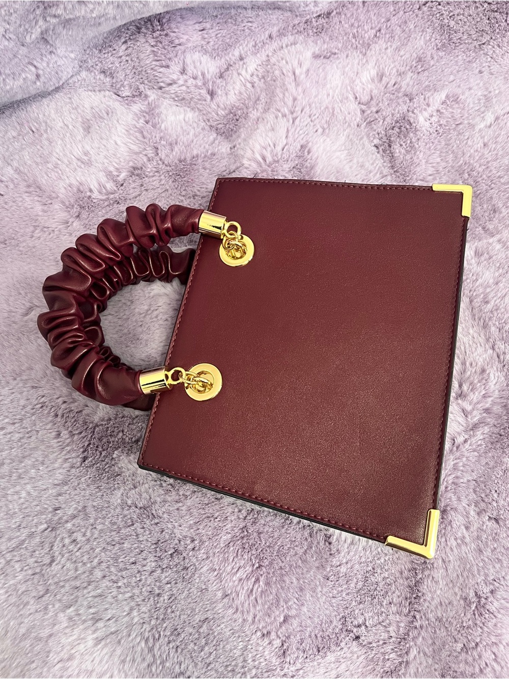 Burgundy Structured Bag (with gold details & strap)